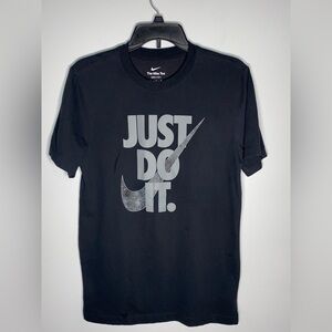 Nike Men's Black Tee with Gray Slogan